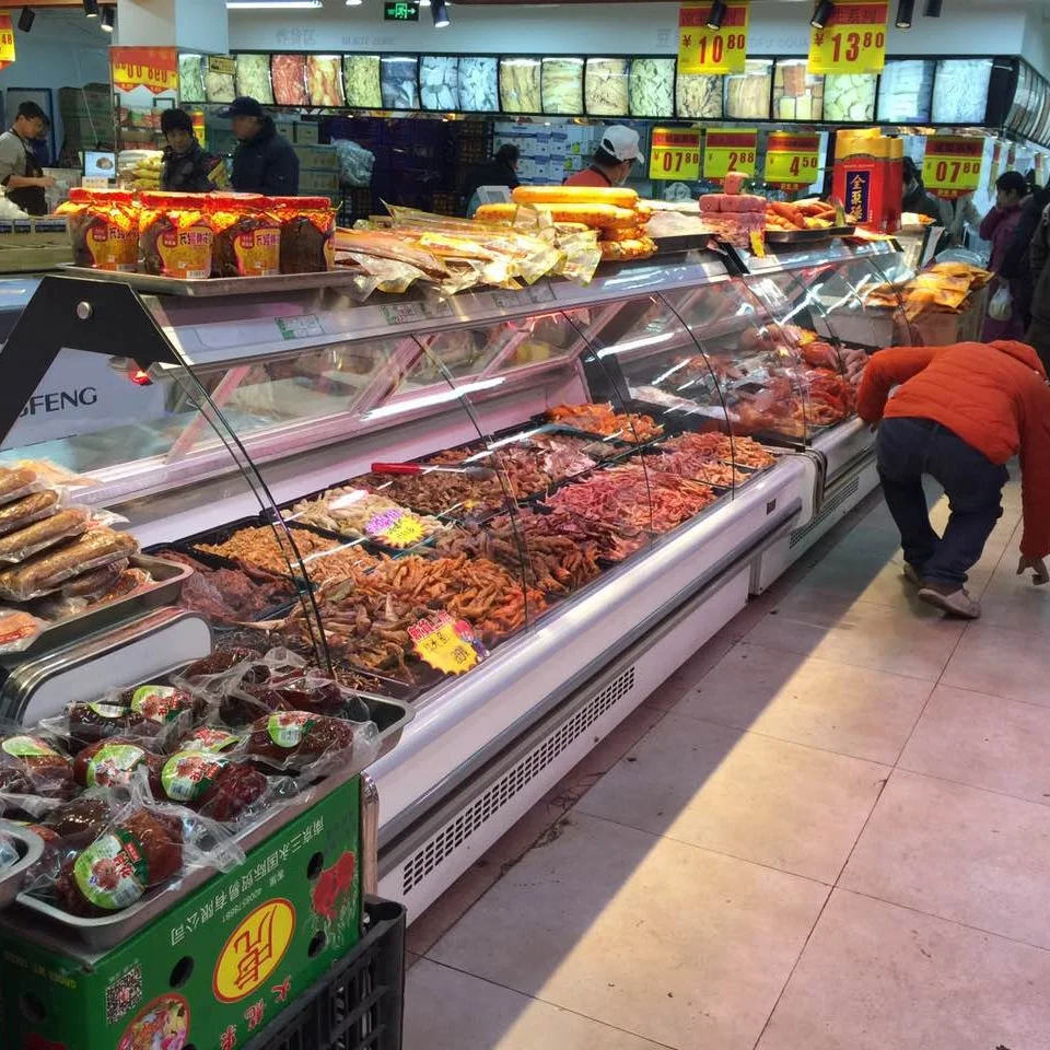 Fresh meat display curved glass showcase Deli case/supermarket refrigerator