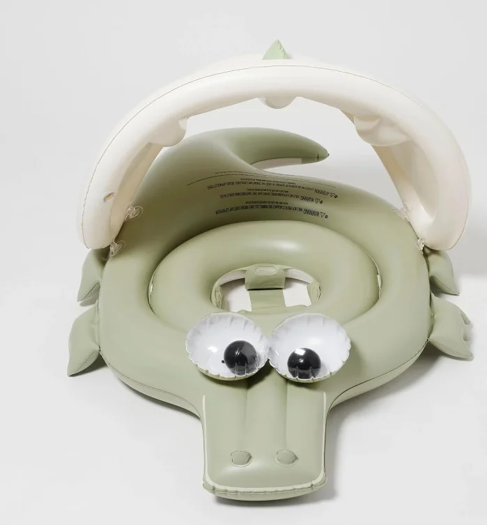 Green crocodile baby swimming trainer circle with sunshade, cute swimming circle for babies in summer party