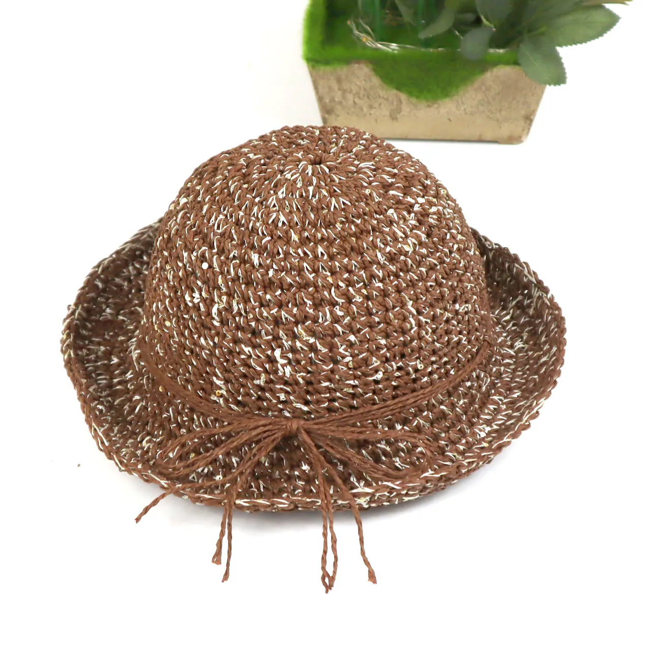 Chinese Promotional Crocheted Paper Straw Kids Floppy Beach Hat Children Straw Hats