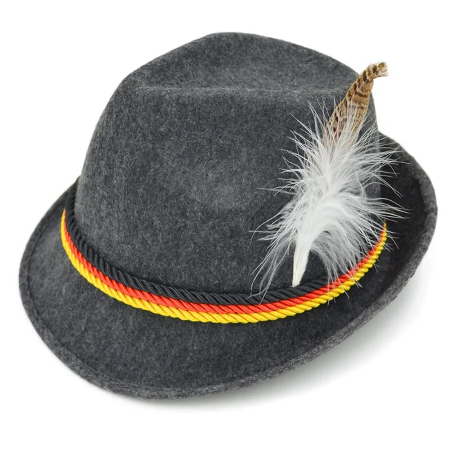 Adult unisex Swiss German Alpine Bavarian Oktoberfest Felt Hat Cap with Feathers