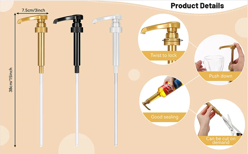 Factory Direct Supply 8cc 10cc Coffee Syrup Pump 28 400 White Gold Black Torani Syrup Bottle For Dispenser syrup dispenser Pump