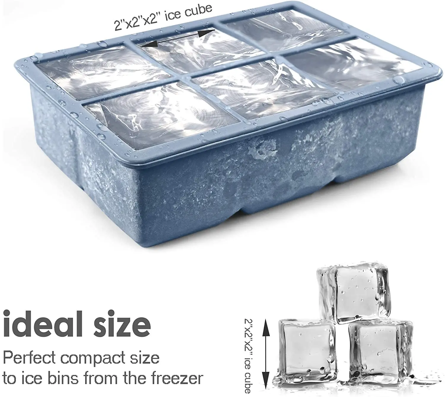 Hot sale silicone 6 cubes ice pop homemade ice cube tray mould large silicone ice square moulds