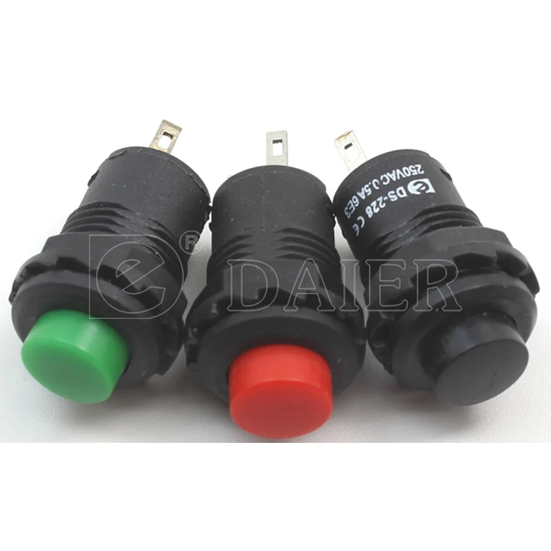 1A 250VAC Plastic Round Button Momentary Push Switch SPST OFF-(ON) 12.5MM Dia. Red Button Black Housing Push Button Switch