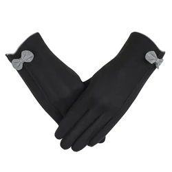 Autumn and winter rabbit velvet cute little bow warm touch screen gloves for ladies