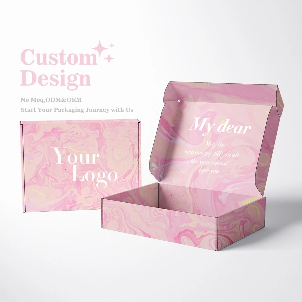 High quality custom logo pink color cosmetic corrugated packaging mailer box shipping box paper box