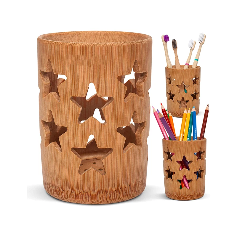 Бамбуковый держатель для зубной щетки, деревянный держатель для карандашей, бамбуковый стакан для ручки для рабочего стола