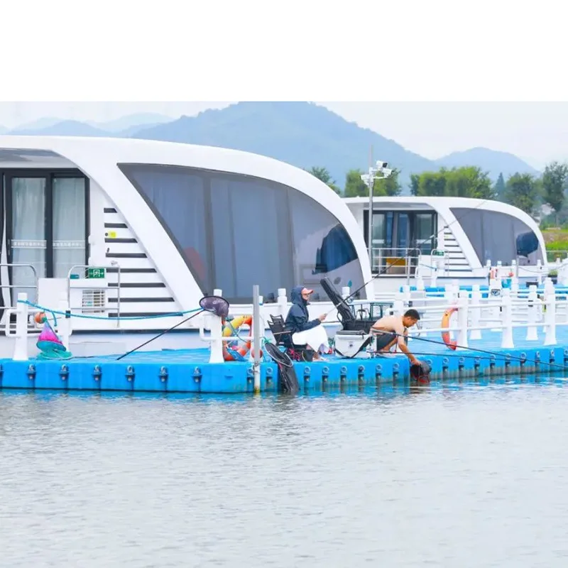 20ft Aluminum Water Floating Pontoon House boat prefab container hotel  Enclosed Home Boat Barge