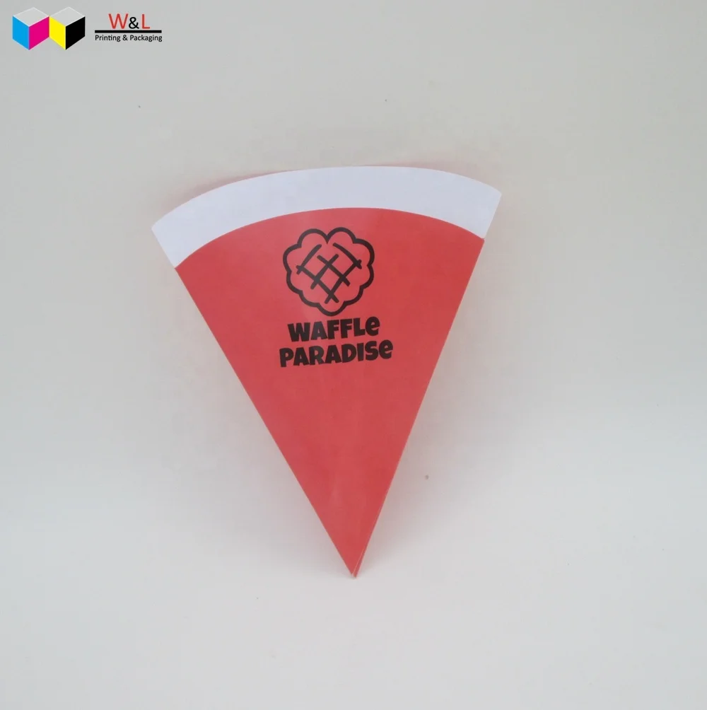 recyclable food grade triangle cone shape paper waffle box paper egg bubble waffle box holder carrier for waffle