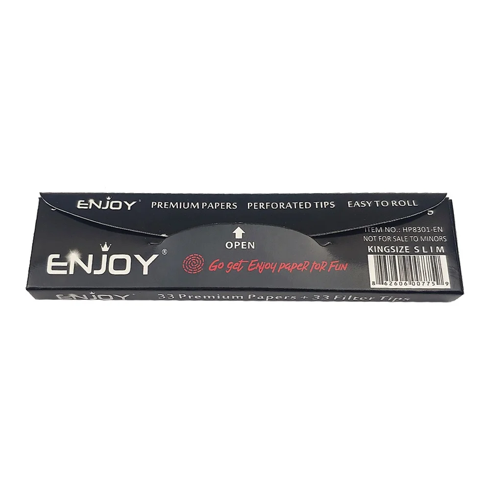 ENJOY Natural Arabic gum thin slow burn kingsize smoking rolling paper with filter tips