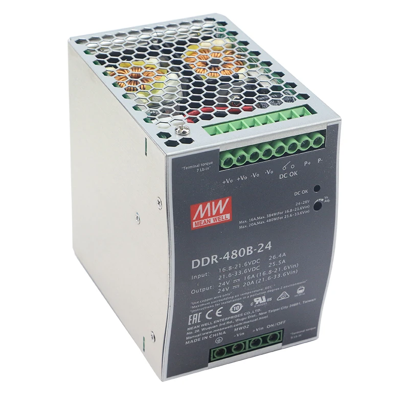 Бренд Mean well представляет DDR-480D-48 480W беспроводной сети 48V 12V 24V постоянного тока в переменный преобразователь DIN Rail источник