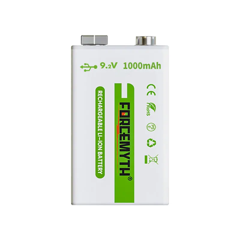 Перезаряжаемые аккумуляторы 9 В USB Type-C перезаряжаемые литиевые батареи 1000 мАч 2 с зарядным кабелем 2-в-1