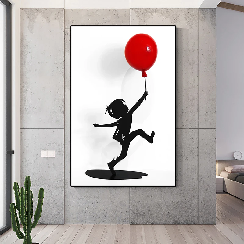 Nordic characters canvas painting boy and red balloon mural Banksy Art Poster living room bedroom bar home decoration mural
