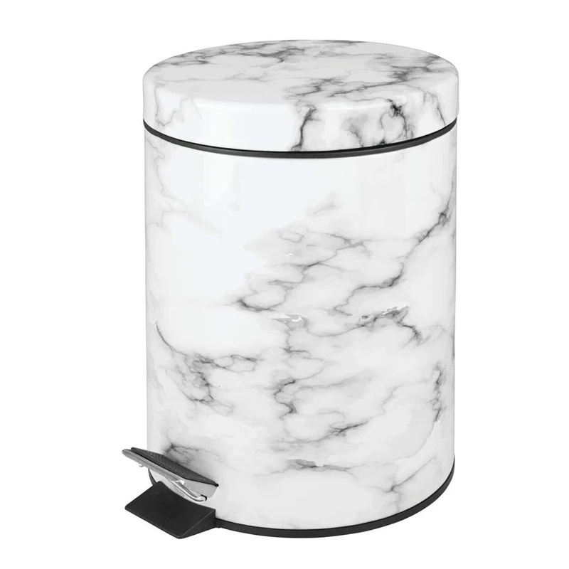 5L Marble Painting Waste Bin Stainless Steel Foot Operated Pedal Trash Can