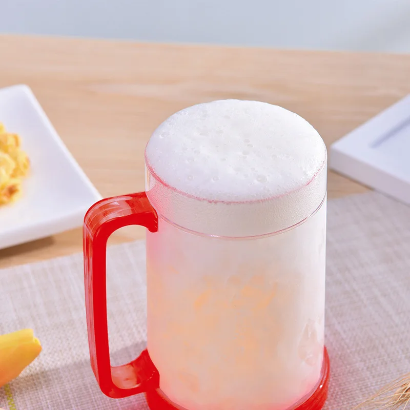 Customized 16oz Double Wall Insulated Freezer Beer Mug Plastic Ice Mug With Gel