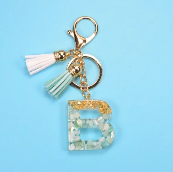 Wholesale Letters Keychain with Tassel Pendant Stone Resin Key Ring Men and Women Key Chains