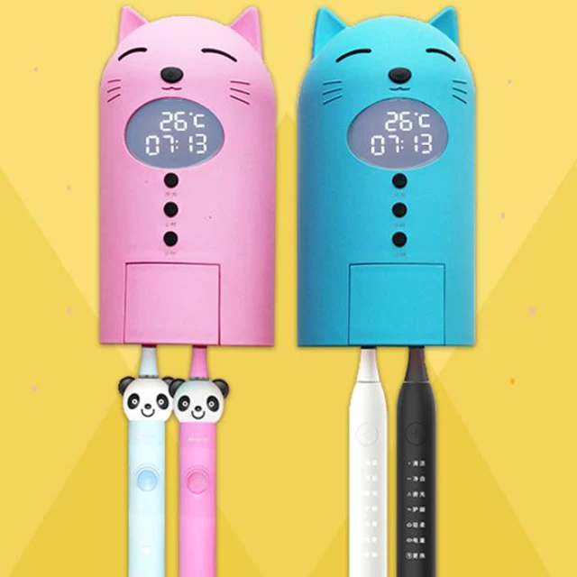 C3 Portable plastic auto toothpaste dispenser, LEDUVC toothbrush sanitizer sterilizer for kid family