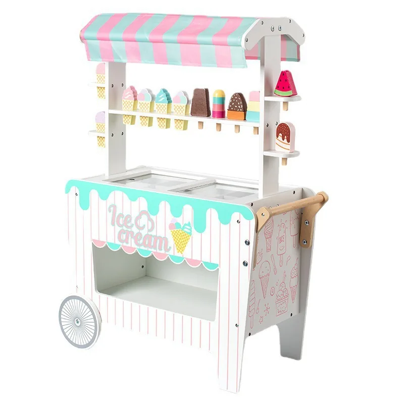 Children Role Play Toy Pretend Wooden Ice Cream Play House Fruit Stalls Kids Educational Wooden Toys