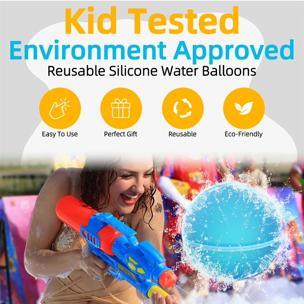 Tadatu Reusable Water Bomb Balloons Silicone Magnetic Water Bomb Splash Balls Water Balloons For Kids