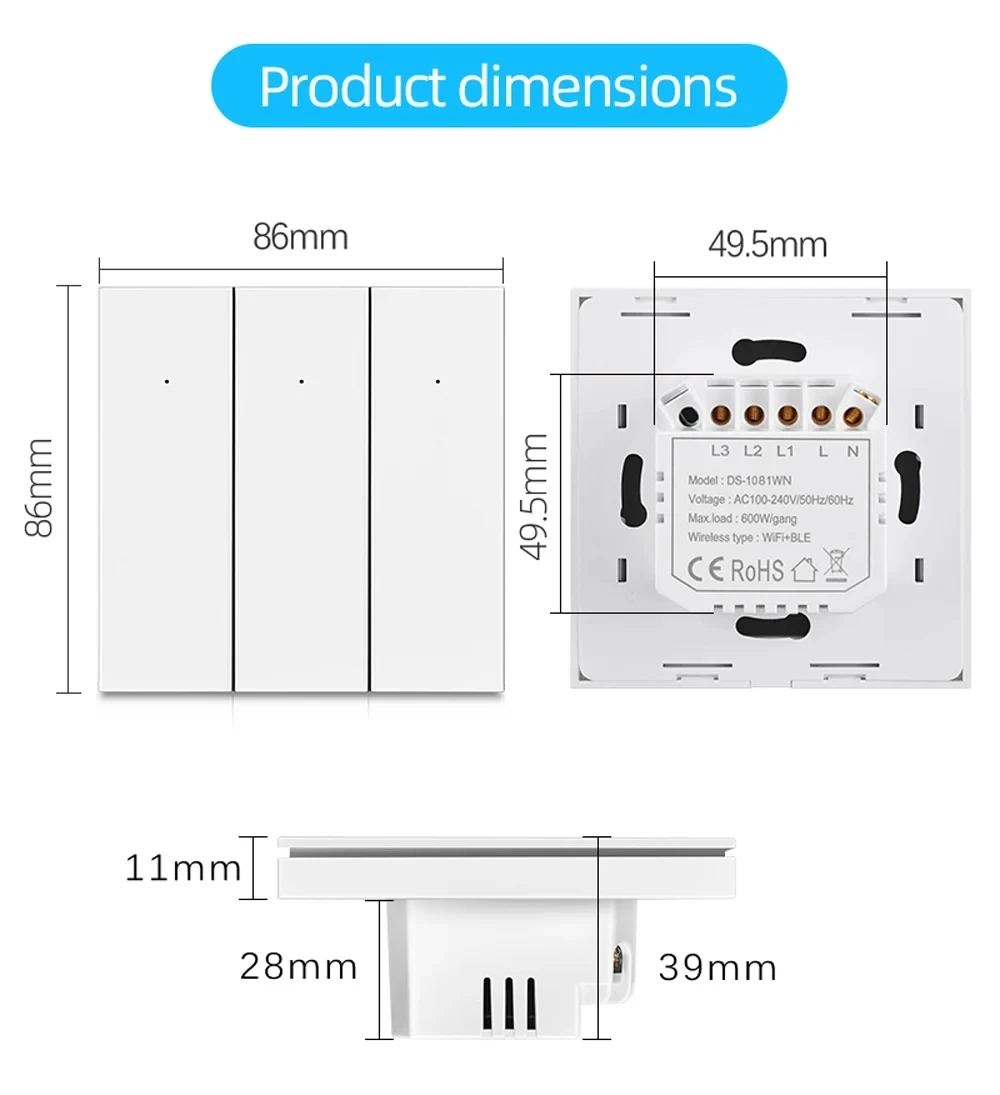 uya WiFi Smart Light Switch Neutral Wire Required Wall Push Button Switch EU Smart Life Work with Alexa Google Home 1/2/3 Gang