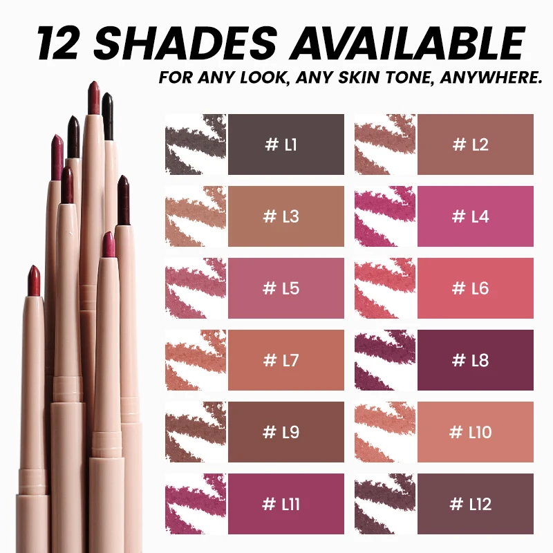 Rotatable Lip Liner Pencil Best Selling Matte Nude Smooth Lip Liner Private Label Waterproof 12 Colors Cream Lip Liner