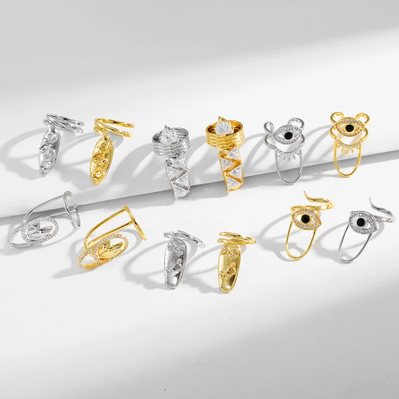 2024 Women Fashion Rhinestone zircon Beaded fingertip ring jewelry eye ring adjustable metal nail protective cover rings