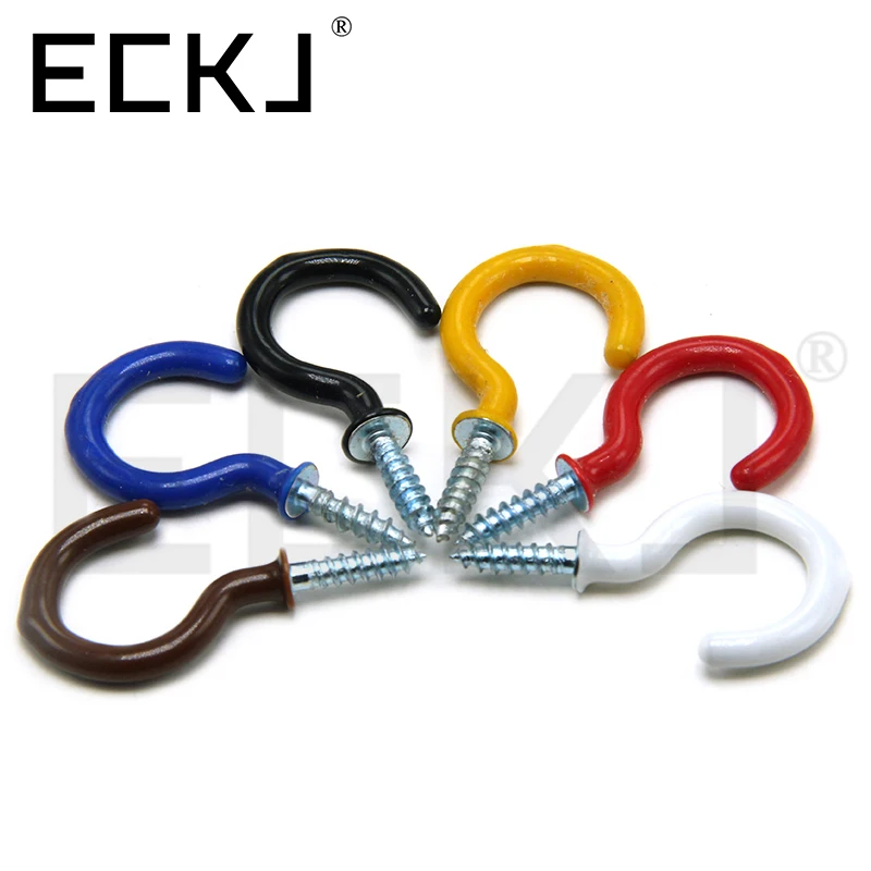 
ECKJ Six Color Coated Soft Plastic IRon hook Screw and Various models Cup Hooks 