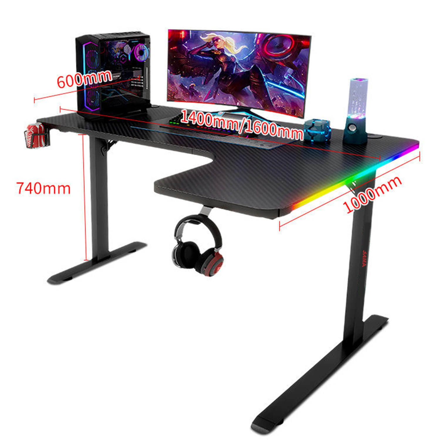 SAMA Best Gaming Table OEM Wholesale L-Shaped Computer PC Racing Style Black White Office Desks Tables Game