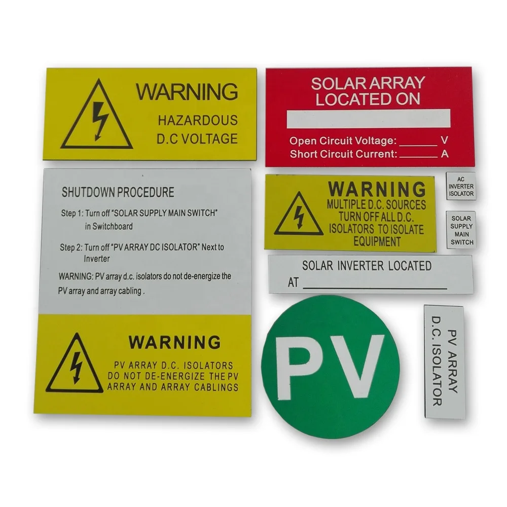 Solar System Label Sheet Engraved Solar Warning Label Kits