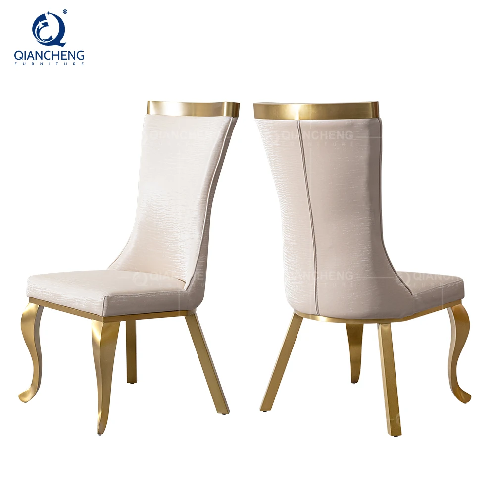 QIANCHENG dubai hotel expensive high back luxury dining chair kitchen white leather silla comedor for heavy people