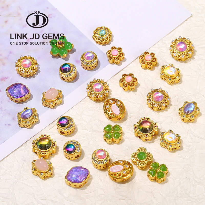 JD Wholesale Handmade Jewelry Accessories Multi Shape Choice Gold-Plated Inlaid Alloy Bead Spacer Charm Beads for Jewelry Making