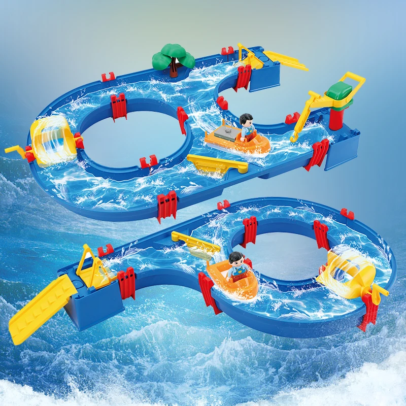 SH682864 Wholesale  summer toy  water slot car racing track Juguetes water play beach toys kid water toy DIY Building Blocks