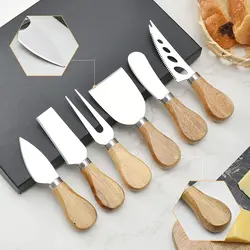 High quality cheese knife 6pcs/set cheese slicer accessories wood handle cheese tools with gift box