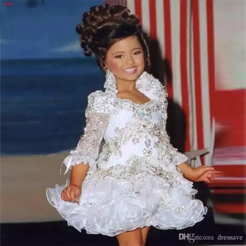 Wedding Apparel & Accessories Glitz Pageant Dresses For Girls Little Birthday Gowns 3/4 Sleeve Beads Crystal Rhinestone Ruffles