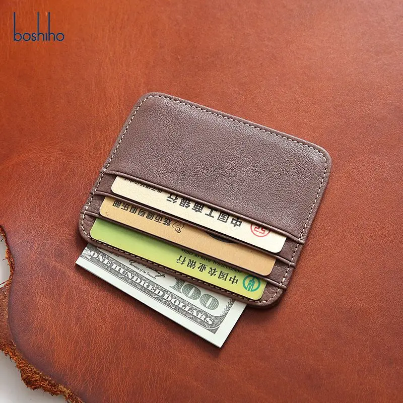 BOSHIHO Wholesale Customized Logo Cardholder Business Genuine Leather ID & Credit Card Holder for Men Women Use for ID Card