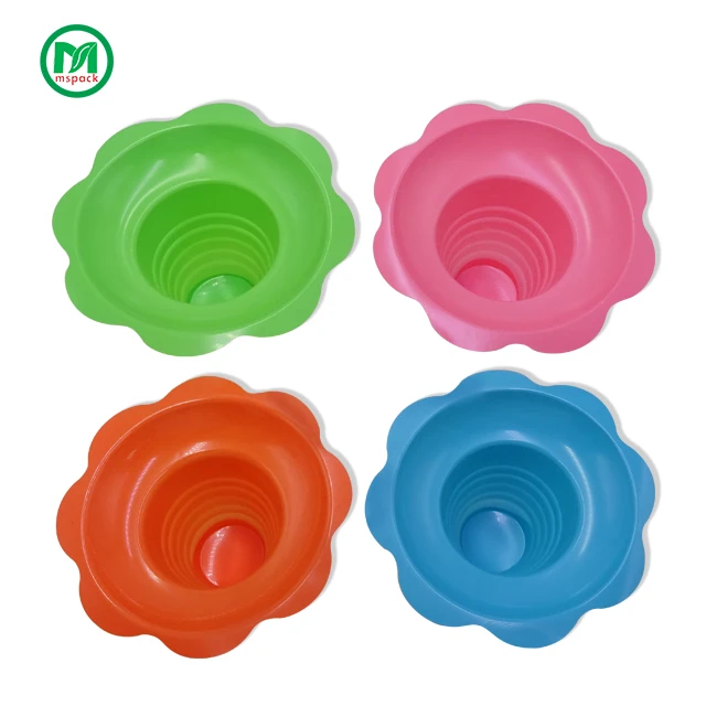 Stock Disposable PET PS 80ml 150ml 250ml 450ml Sundae Smoothie Gelato Cone Flower Shape Ice Cream Plastic Cup