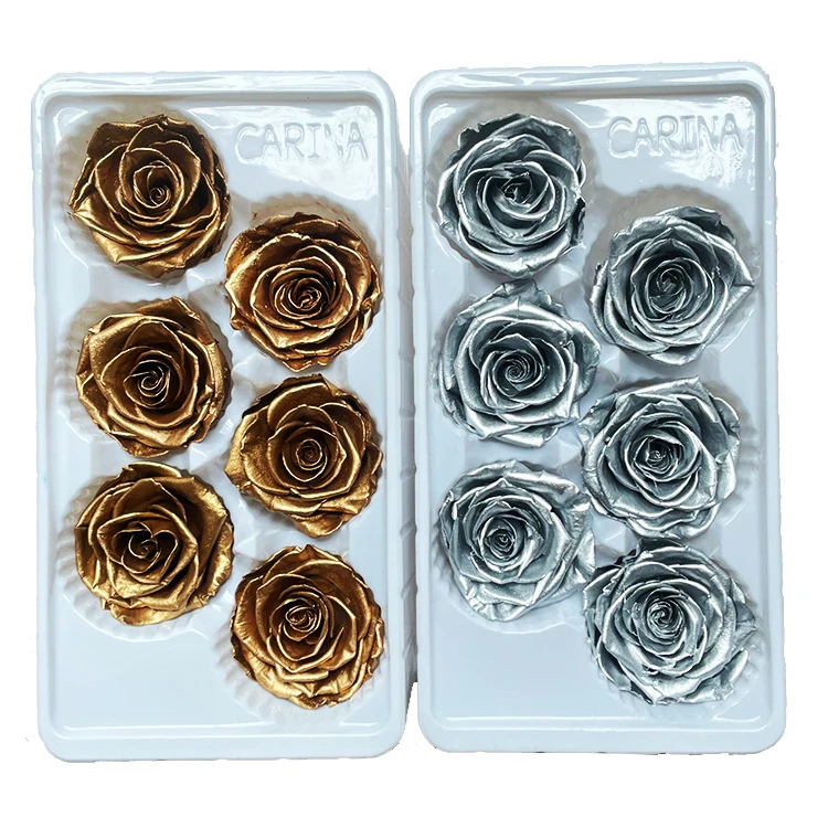 ZanTe wholesale special colors immortal fleur grade A eternal real roses flower box order dipped Golden Silver Preserved Roses