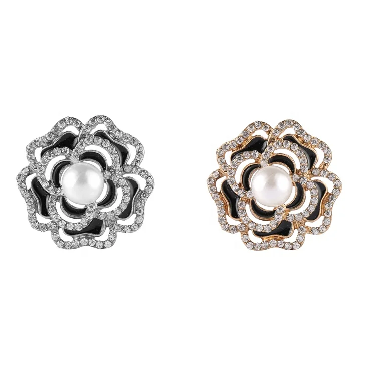 2023 Simulated White K Pearl Zircon Button Hollow Rose Flower Zircon Button