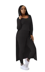 YD - TS1089 Wholesale 3 pieces outfit casual fashion ribbed sets pencil pants solid color hoodie outfit patchwork fall set woman