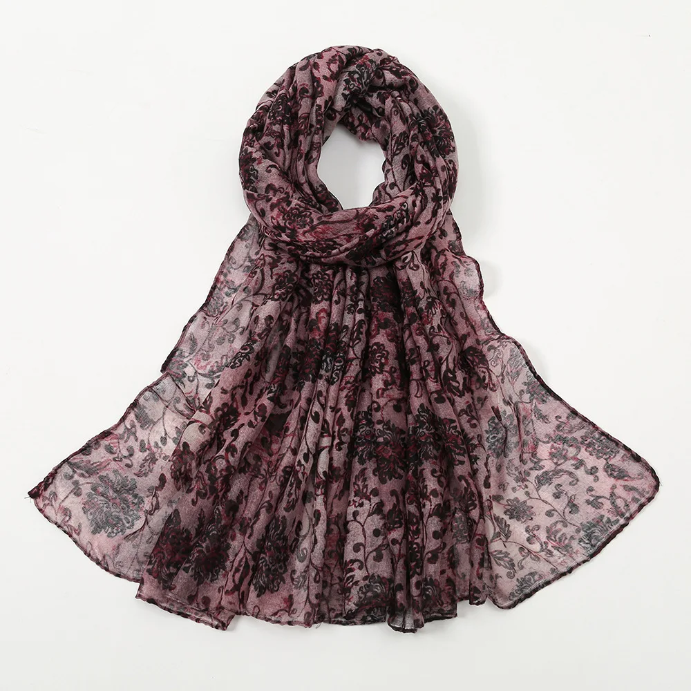 2022 New Fashion Print Hot Sale Voile Scarf Dragon Flower Casual Cape Floral Series Long Scarf