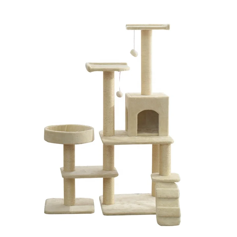 Wholesale sisal castle large climbing scratch post wood condo furniture tower cat tree