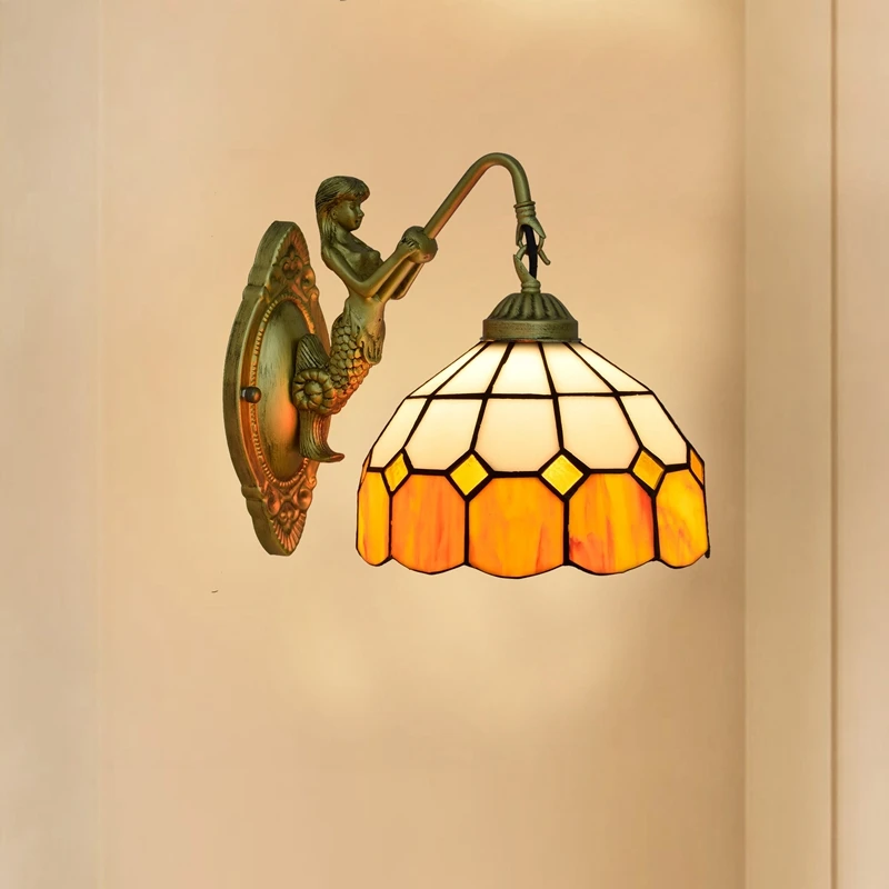 Ontwerpen Lampen Groothandel Lampara Pared Vintage Tiffany витражное стекло освещение Русалка коллекция настенный светильник тифани