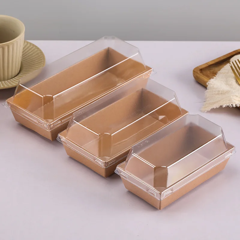 Disposable Swiss Roll Cake Containers Sandwich Boxes Bakery Food Packaging Kraft Paper Box With Clear Lids