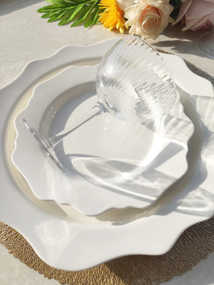 SY Dinnerware irregular white sunflower porcelain dinner sets restaurant plates