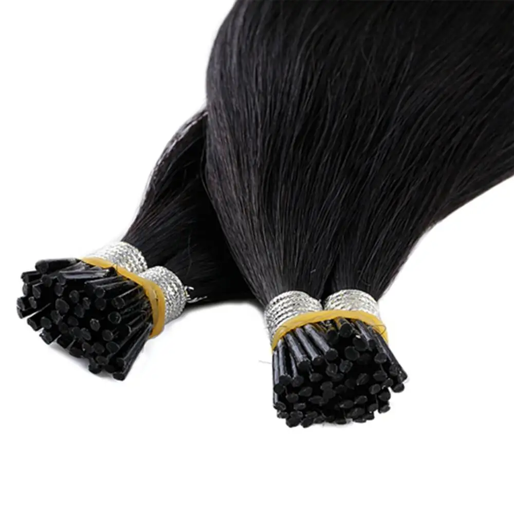Neitsi I Tip Hair Extensions Kinky Straight  I Tip Double Drawn Stick T-tip Hair 1B# 20Inch