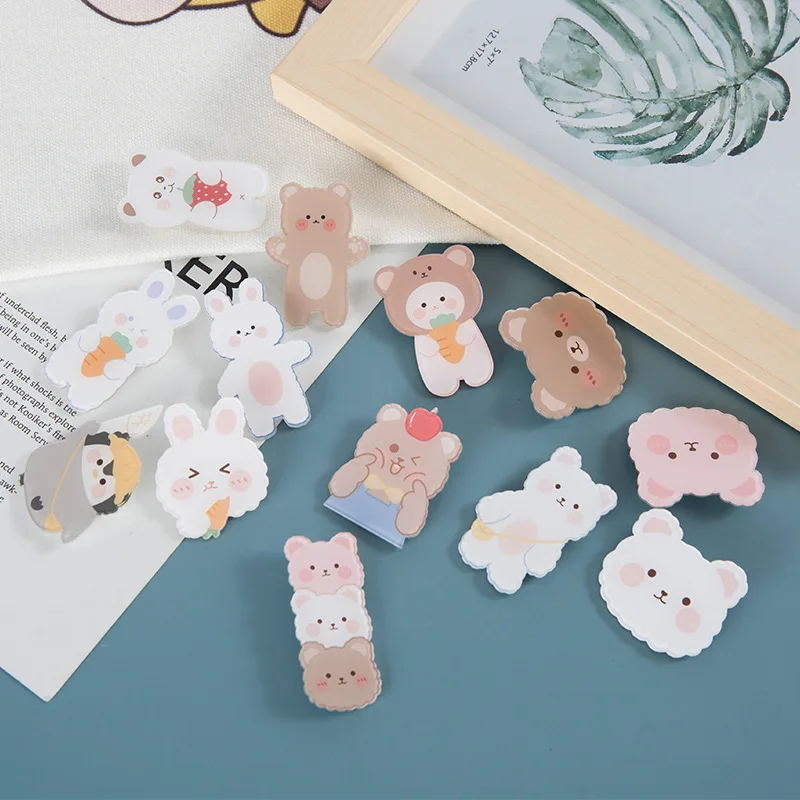 Wholesale Custom Pop Cute Cartoon Rabbit Bear Phone Holder Keychain Hairpin Fridge Stick DIY Acrylic Patch Bag Decorative Pin