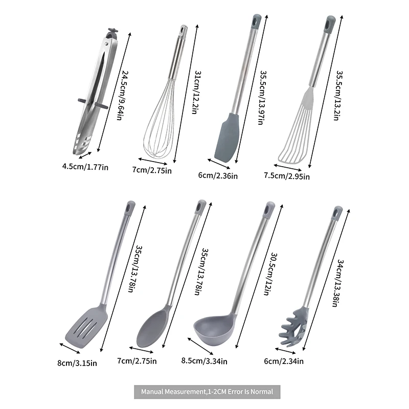 8 PCS Wholesale Multi-Functional Stainless Steel Kitchen Utensil Silicone Cooking Shovel Tool Sets
