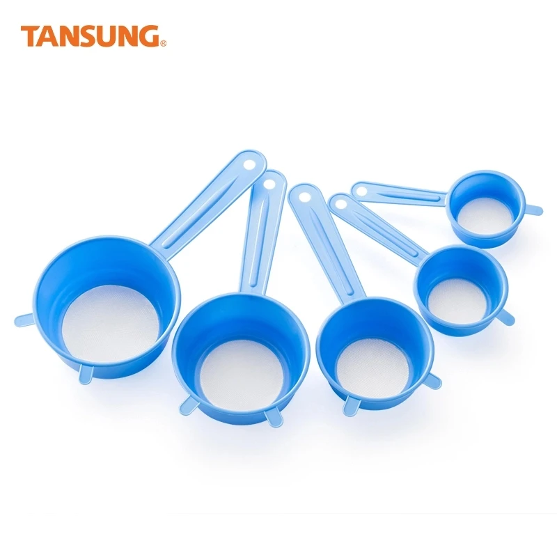 Household Kitchen Food Serving Tool Round Plastic Mesh Strainer Sieve Set With Handle