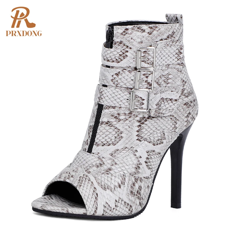 Peep Toe Women Ankle Boots Stiletto Heels Woman Fashion Sexy Party Club Boots Hook&Loop Buckle Strap Zipper Casual Ladies Shoes
