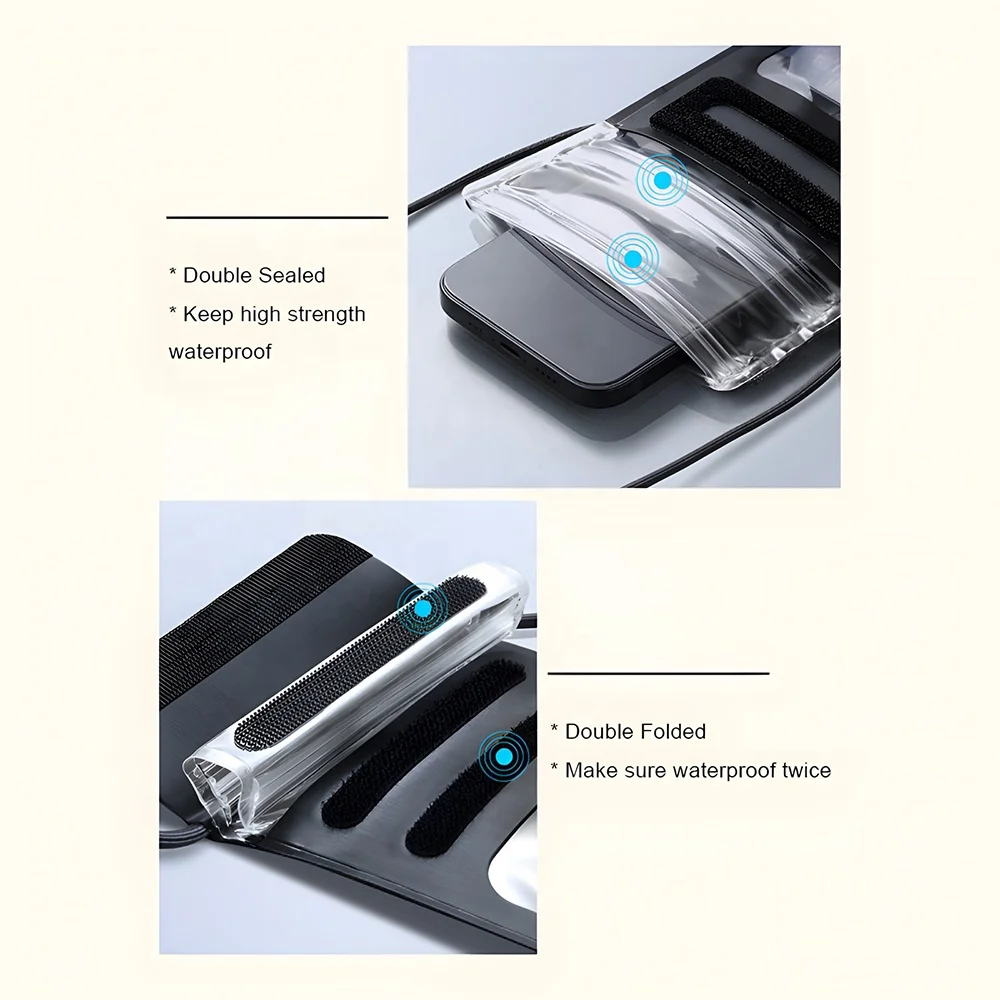Black 2 Layer Seal Waterproof Phone Case IPX8 Underwater 30m Double Folded Waterproof Mobile Phone Bag Pouch