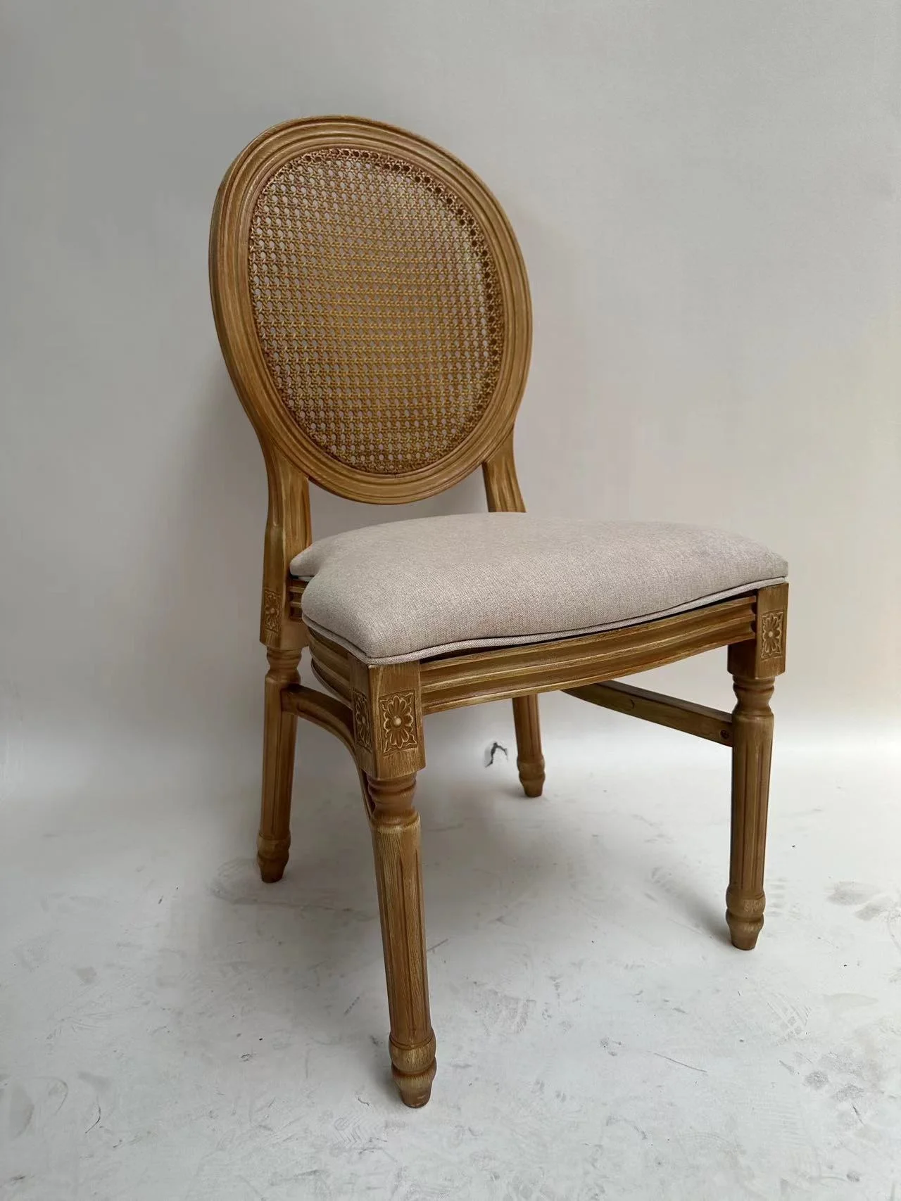 Plastic KD Stackable Cane Wicker Rattan Round Back Wedding Event Dining Ghost Chair